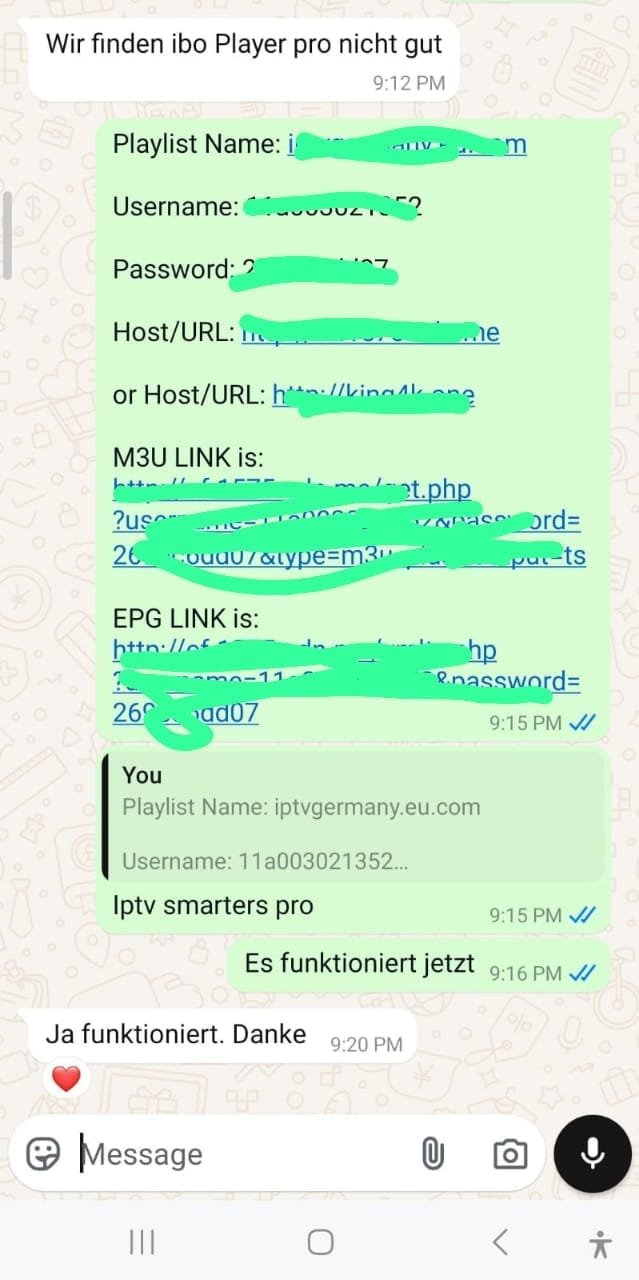 WhatsApp Kundenbewertung für Sero IPTV