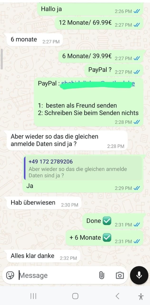 Sero IPTV Kundenmeinung über WhatsApp