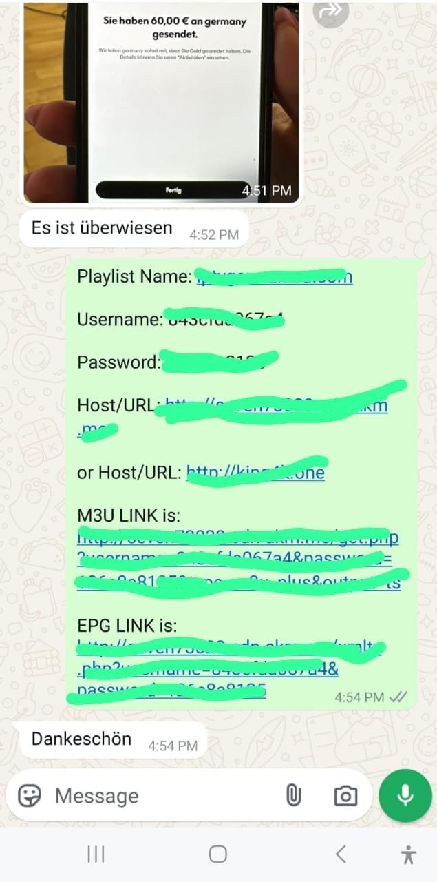 Positive WhatsApp Erfahrung mit Sero IPTV